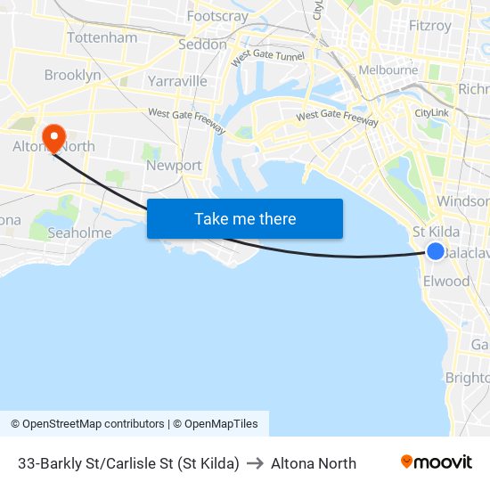 33-Barkly St/Carlisle St (St Kilda) to Altona North map