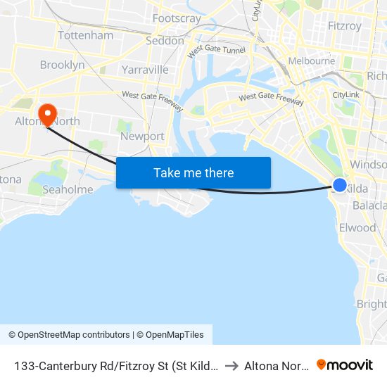 133-Canterbury Rd/Fitzroy St (St Kilda) to Altona North map