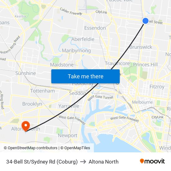 34-Bell St/Sydney Rd (Coburg) to Altona North map