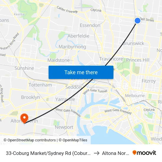 Coburg Market/Sydney Rd #33 to Altona North map