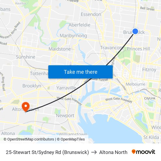 25-Stewart St/Sydney Rd (Brunswick) to Altona North map