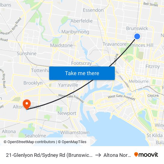 21-Glenlyon Rd/Sydney Rd (Brunswick) to Altona North map