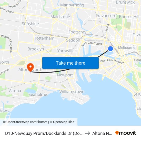 D10-Newquay Prom/Docklands Dr (Docklands) to Altona North map