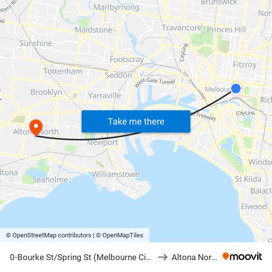 0-Bourke St/Spring St (Melbourne City) to Altona North map