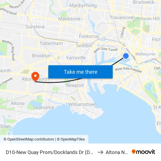 D10-New Quay Prom/Docklands Dr (Docklands) to Altona North map