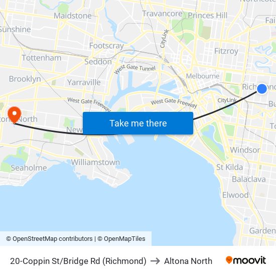 20-Coppin St/Bridge Rd (Richmond) to Altona North map