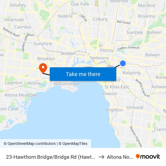 23-Hawthorn Bridge/Bridge Rd (Hawthorn) to Altona North map