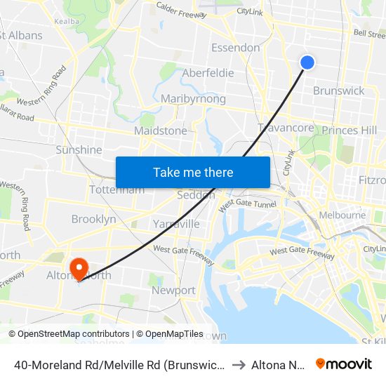 40-Moreland Rd/Melville Rd (Brunswick West) to Altona North map