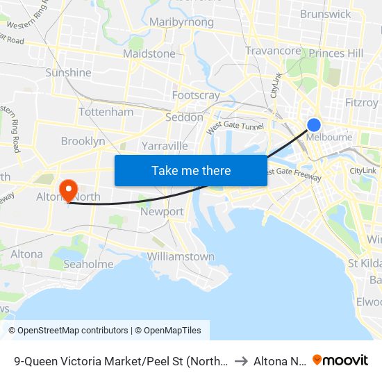 9-Queen Victoria Market/Peel St (North Melbourne) to Altona North map