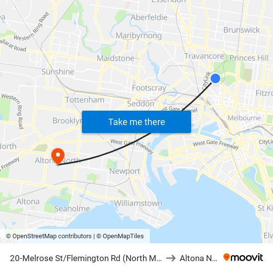 20-Melrose St/Flemington Rd (North Melbourne) to Altona North map