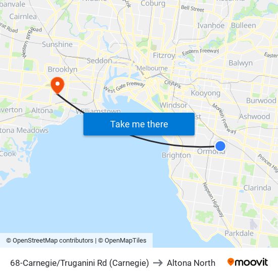 68-Carnegie/Truganini Rd (Carnegie) to Altona North map