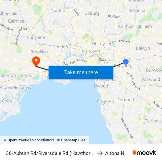 36-Auburn Rd/Riversdale Rd (Hawthorn East) to Altona North map