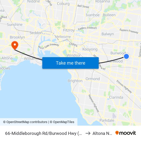 66-Middleborough Rd/Burwood Hwy (Burwood) to Altona North map