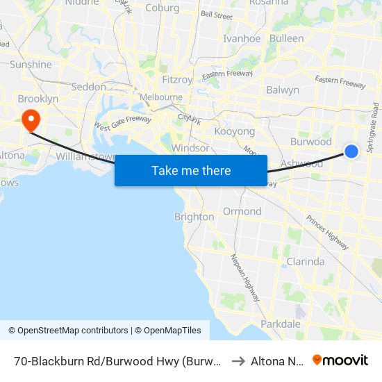 70-Blackburn Rd/Burwood Hwy (Burwood East) to Altona North map