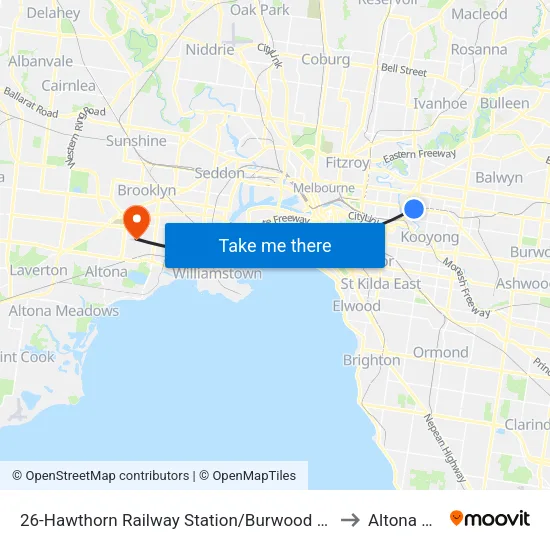 Hawthorn Railway Station/Burwood Rd #26 to Altona North map
