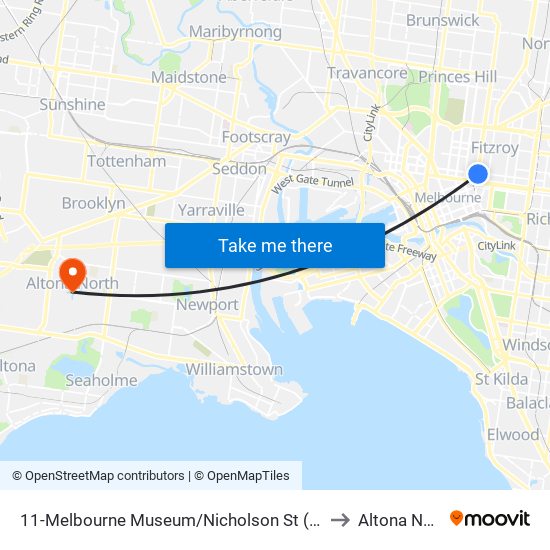 11-Melbourne Museum/Nicholson St (Fitzroy) to Altona North map