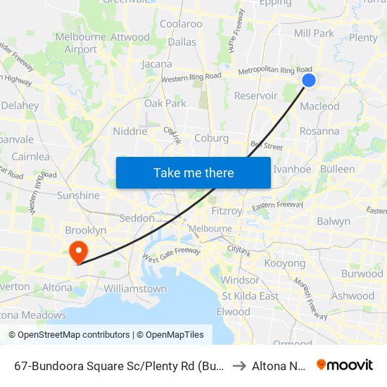 67-Bundoora Square Sc/Plenty Rd (Bundoora) to Altona North map