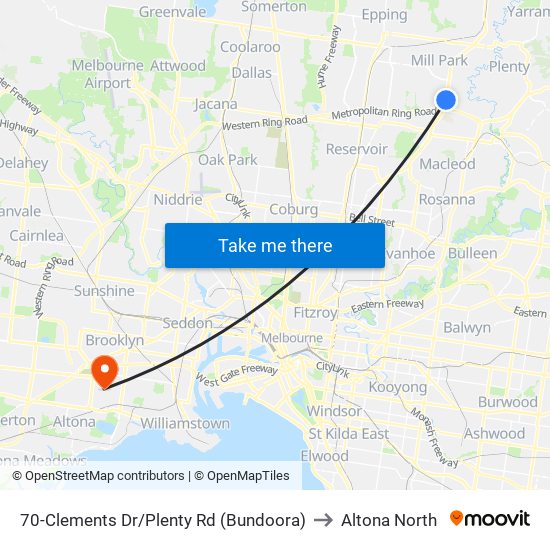 70-Clements Dr/Plenty Rd (Bundoora) to Altona North map