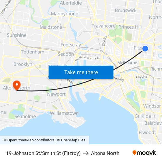 19-Johnston St/Smith St (Fitzroy) to Altona North map