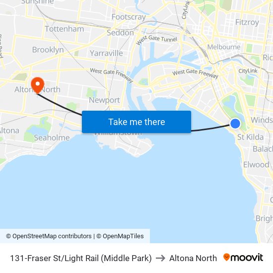 131-Fraser St/Light Rail (Middle Park) to Altona North map