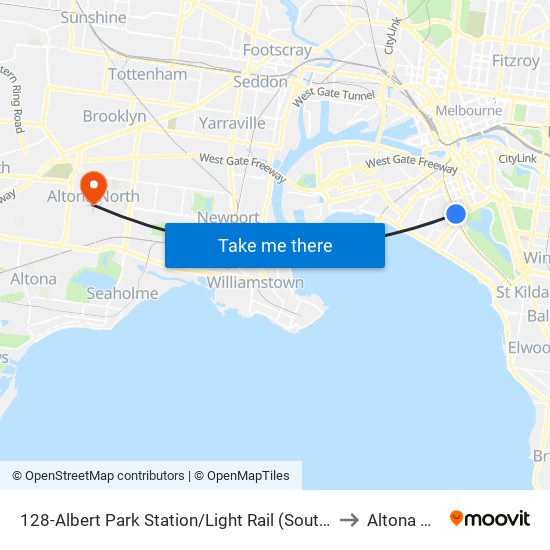 128-Albert Park Station/Light Rail (South Melbourne) to Altona North map