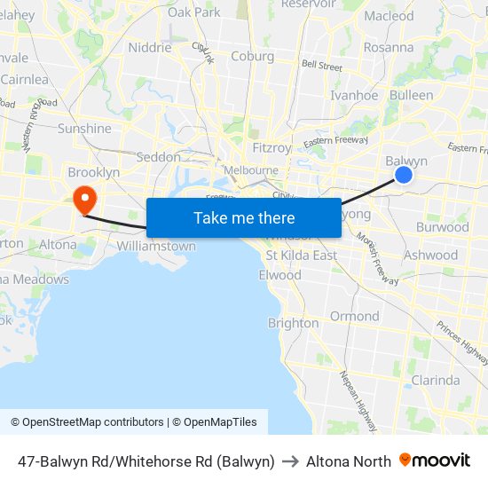 47-Balwyn Rd/Whitehorse Rd (Balwyn) to Altona North map