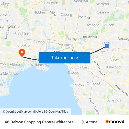 48-Balwyn Shopping Centre/Whitehorse Rd (Balwyn) to Altona North map