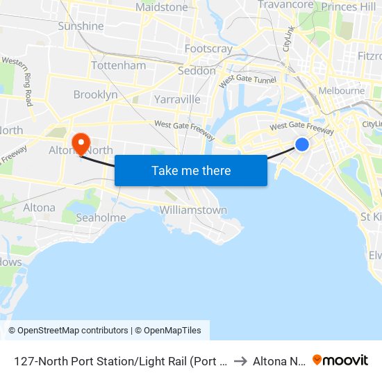 127-North Port Station/Light Rail (Port Melbourne) to Altona North map