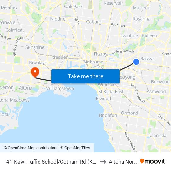 41-Kew Traffic School/Cotham Rd (Kew) to Altona North map
