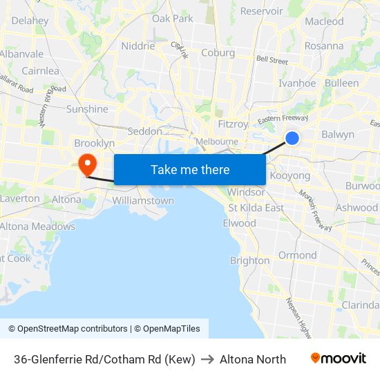 36-Glenferrie Rd/Cotham Rd (Kew) to Altona North map