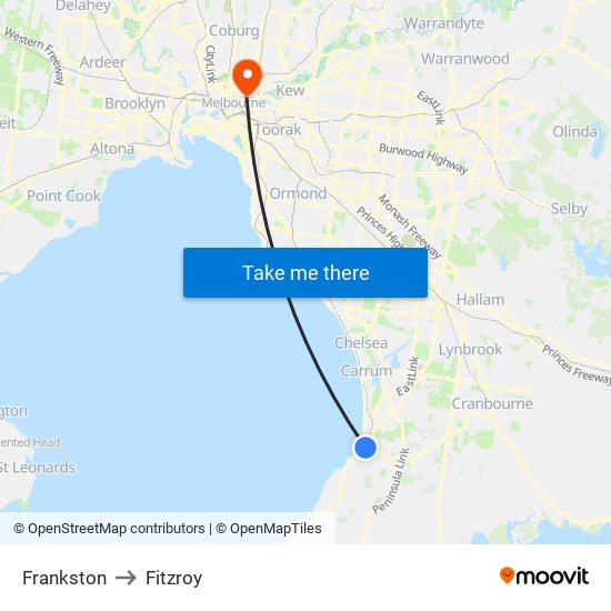 Frankston to Fitzroy map