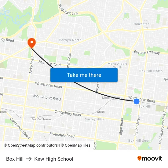 Box Hill to Kew High School map