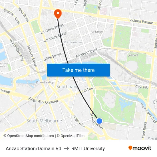 Anzac Station/Domain Rd to RMIT University map