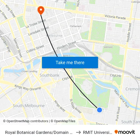 Royal Botanical Gardens/Domain Rd to RMIT University map