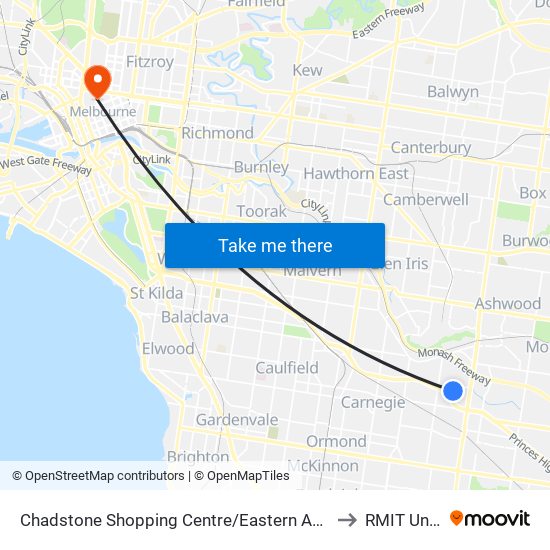 Chadstone Shopping Centre/Eastern Access Rd (Malvern East) to RMIT University map