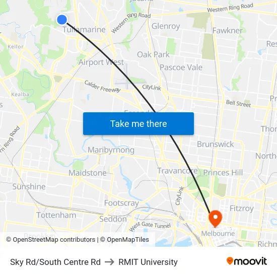 Sky Rd/South Centre Rd to RMIT University map