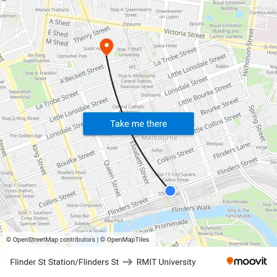 Flinder St Station/Flinders St to RMIT University map