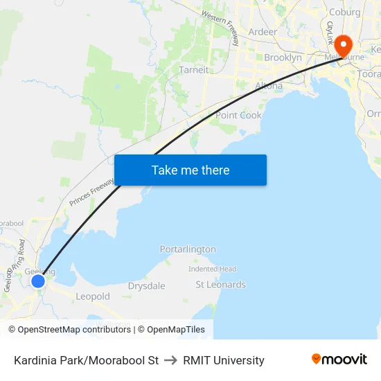Kardinia Park/Moorabool St to RMIT University map