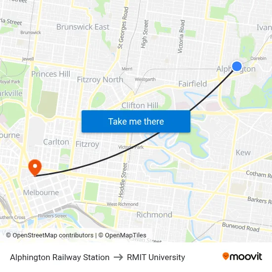 Alphington Railway Station to RMIT University map