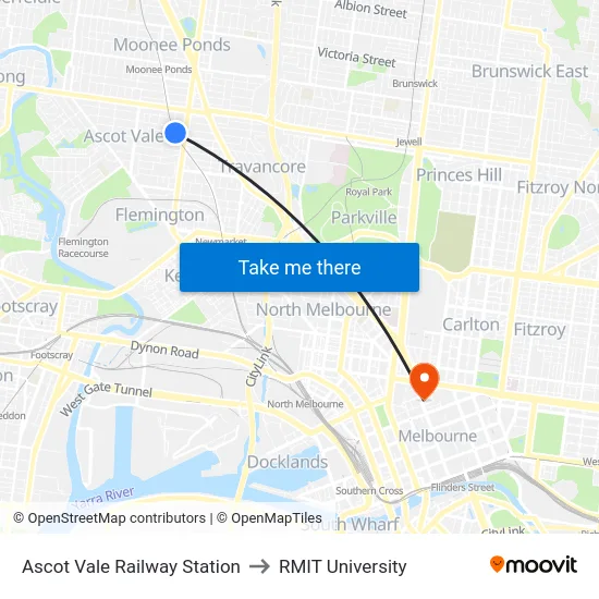 Ascot Vale Railway Station to RMIT University map