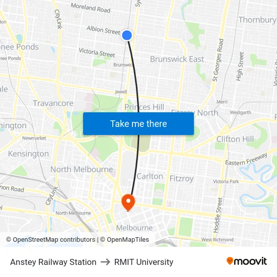 Anstey Railway Station to RMIT University map