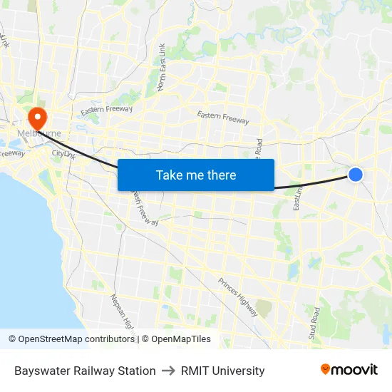Bayswater Railway Station to RMIT University map