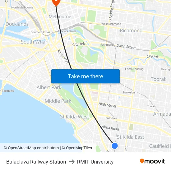 Balaclava Railway Station to RMIT University map