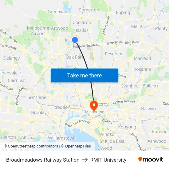 Broadmeadows Railway Station to RMIT University map