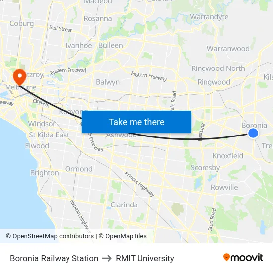 Boronia Railway Station to RMIT University map
