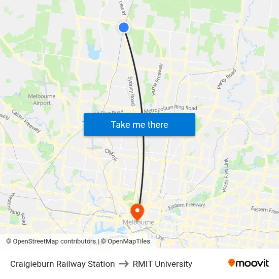 Craigieburn Railway Station to RMIT University map
