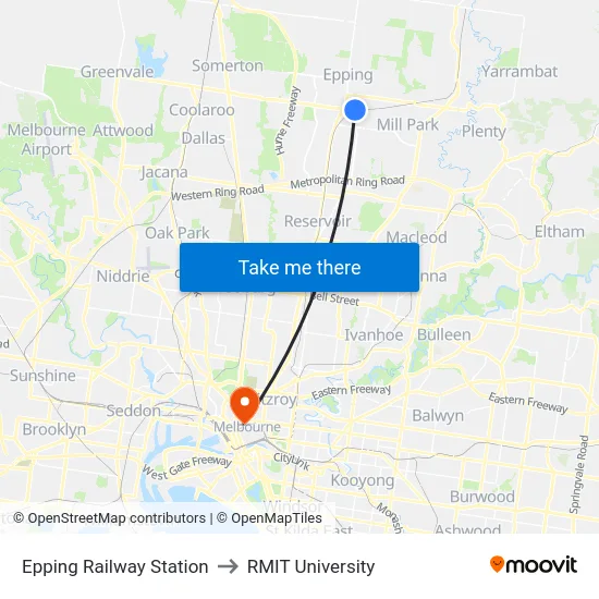 Epping Railway Station to RMIT University map