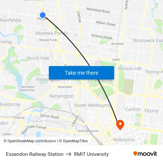 Essendon Railway Station to RMIT University map