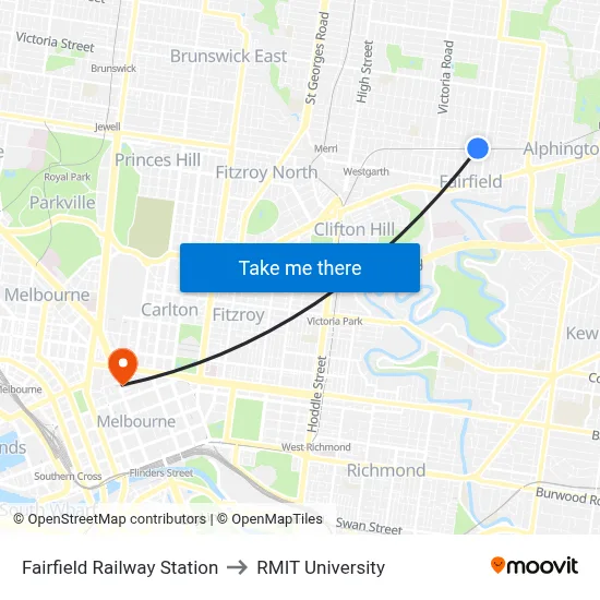 Fairfield Railway Station to RMIT University map