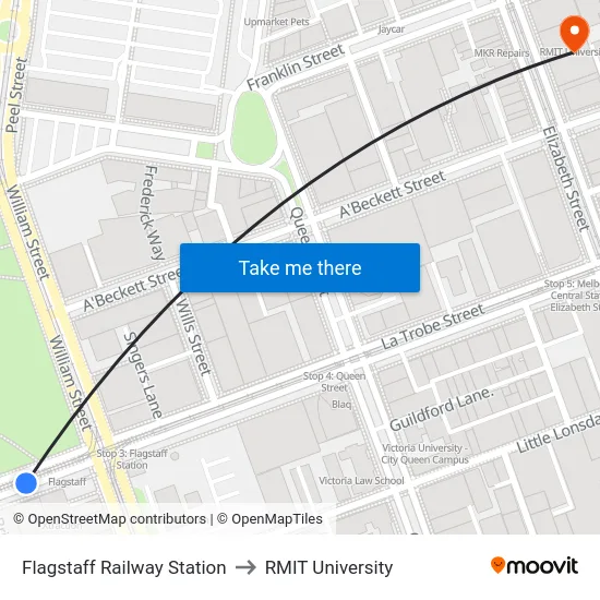 Flagstaff Railway Station to RMIT University map